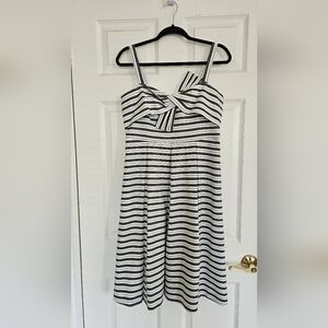 Striped Black & White Sundress with Twist Front
